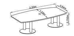 Konferenztisch Ahorn , Bootsform -  2 Säulenfüße verchromt - 220 cm lang - sofort lieferbar !!