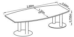 Konferenztisch Ahorn, Bootsform -  2 Säulenfüße verchromt - 280 cm lang - extra gross- sofort lieferbar !!