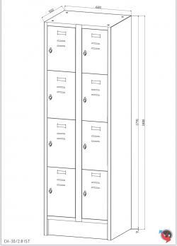 Schließfachschrank, Fächerspind,  Stahl-Fächerschrank, 8 Abteile, 4 Fächer übereinander, 2 Abteile nebeneinander - 60 cm breit - Preisschlager - sofort lieferbar!