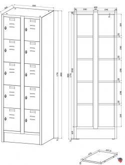 Schließfachschrank, Fächerspind, Stahl-Fächerschrank, 10 Abteile , 5 übereinander, 2 nebeneinander, 60 cm breit, Klassiker, sofort lieferbar - Preisschlager!