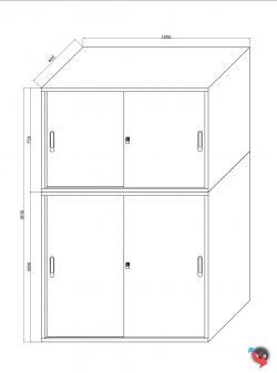 Stahl-Schiebetüren-Schrank - 3 OH- lichtgrau - 120 x 42 x 109 cm - sofort lieferbar !