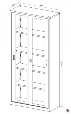 Stahl-Schiebetüren-Schrank, mit Sichtfenster,  100 x 47 x 200 cm hoch , lichtgrau 