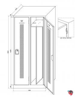 Stahl-Belüftungs-Kleiderspind mit Designlochung für die bessere Belüftung Ihrer Kleidung und Schwarz-Weiß-Trennung - Türen RAL 5015 Himmelblau - 80 cm breit - 2 Abteile - mit je 1 Drehriegel - der Premium Star Design Spind - Lieferzeit sofort !